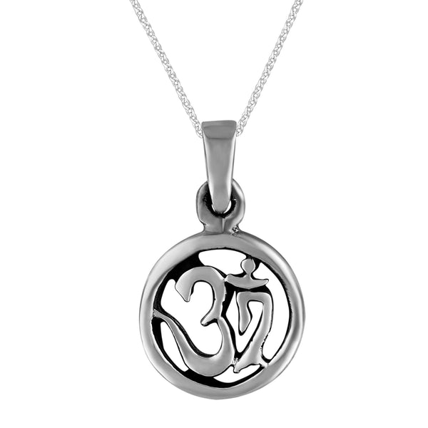 Sterling Silver X-Small Circle Yoga Om Ohm Pendant Necklace, 18