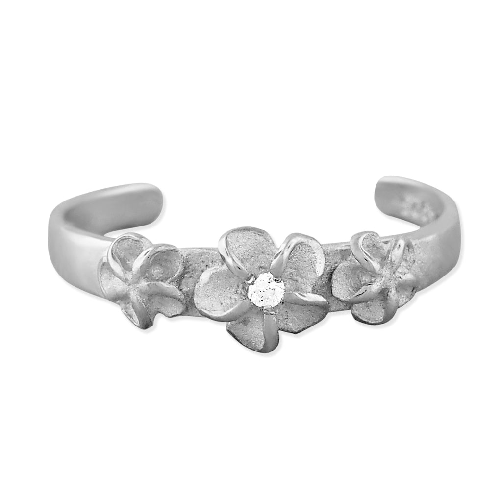 Sterling Silver 3 Plumeria Toe Ring