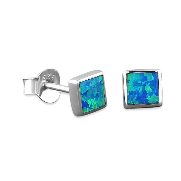 Sterling Silver Synthetic Opal Square Stud Earrings Mini XS 5mm