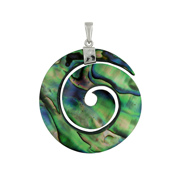 Sterling Silver Abalone Shell Spiral Circle Pendant